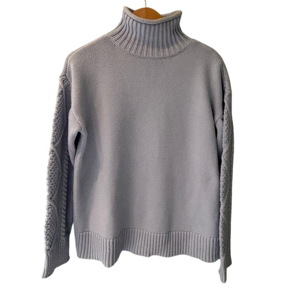 Haven Well Within Cable Knit Mock Neck Sweater Baby Blue S Cotton Blend
